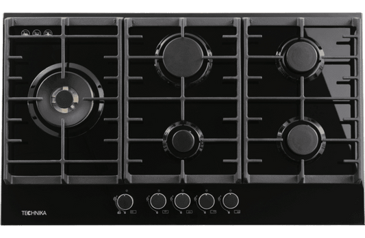 Technika 90cm Gas on Glass Black Cooktop TGC9GLBK