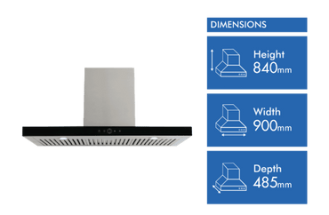 Technika 90cm Black Canopy Rangehood TCR90BK