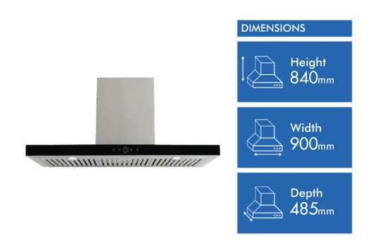 Technika 90cm Black Canopy Rangehood TCR90BK