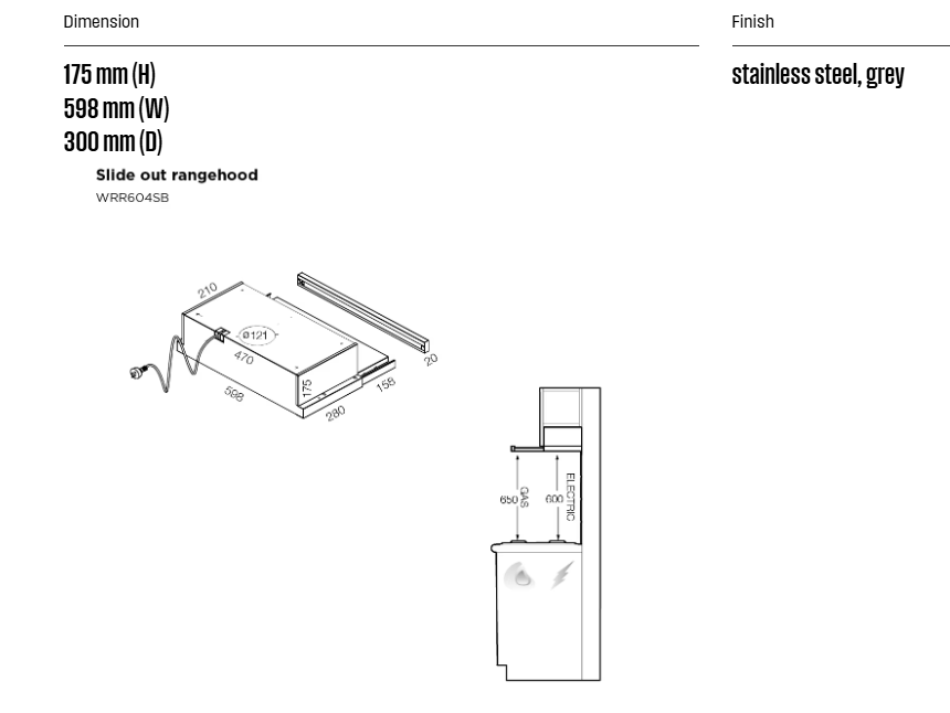 Westinghouse 60cm Slideout Rangehood WRR604SB
