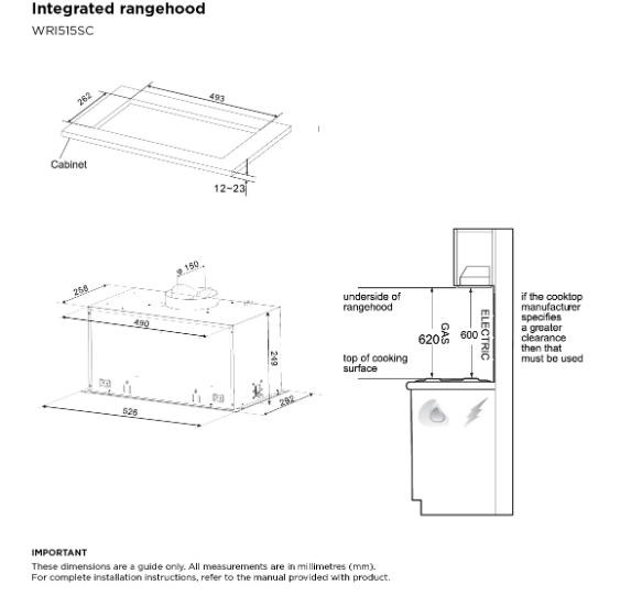 Westinghouse 52cm Undermount Rangehood WRI515SC
