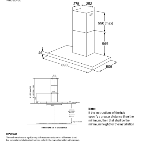 Westinghouse 90cm Canopy Rangehood WRC924DSD