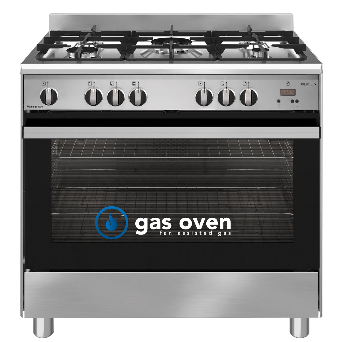 Emilia 90cm Stainless Steel Cooker with fan assisted gas oven EM965GG