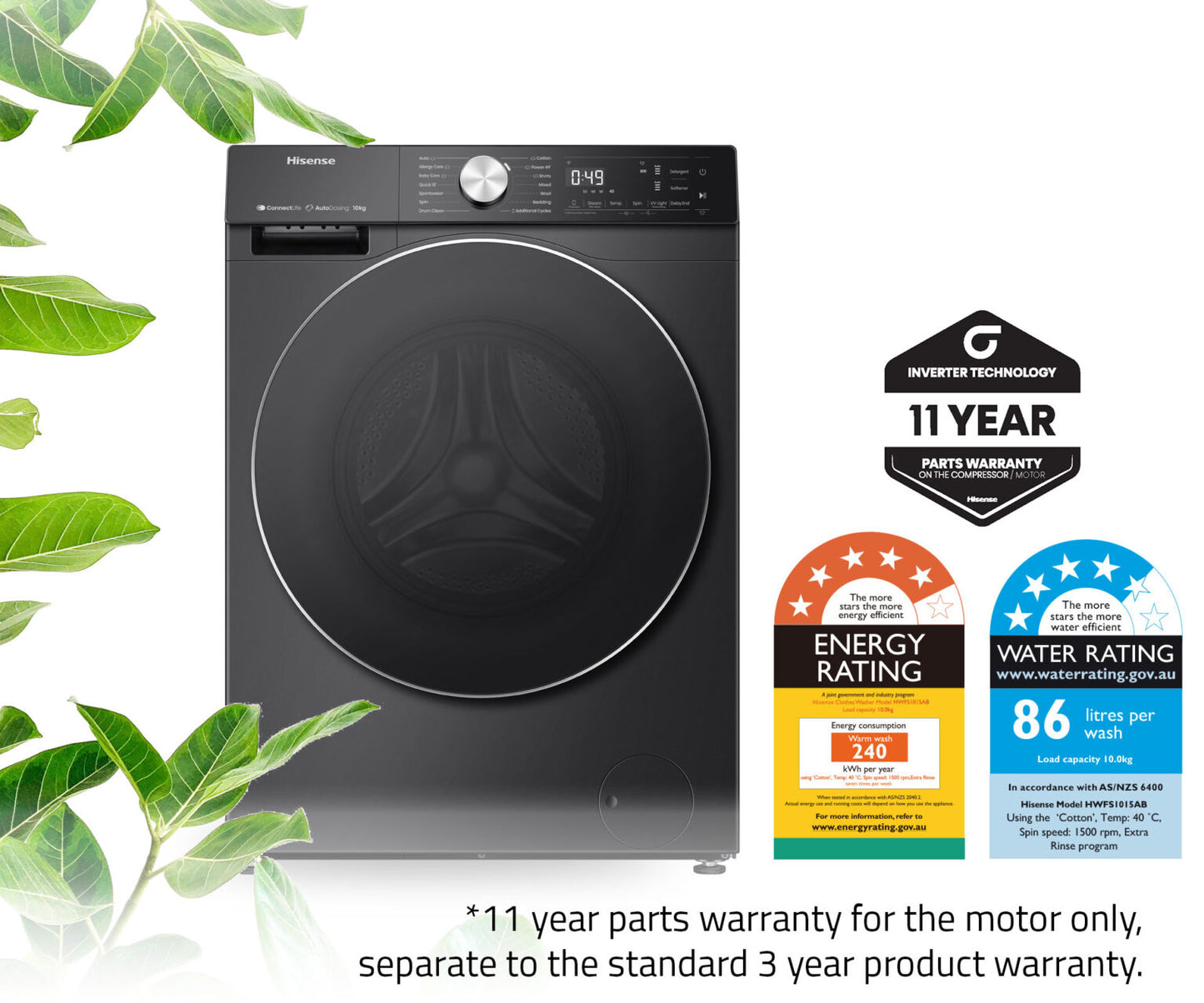 Hisense Front Load Washer 10kg – Series 7 HWFS1015AB