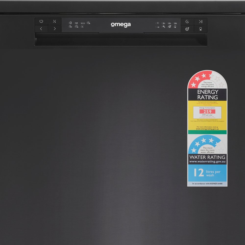 Omega Freestanding Dishwasher Black Stainless Steel ODWF6014BX