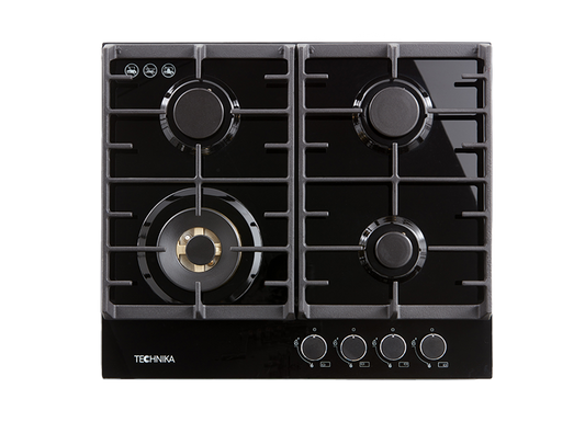 Technika 60cm Gas on Glass Black Cooktop TGC6GBK