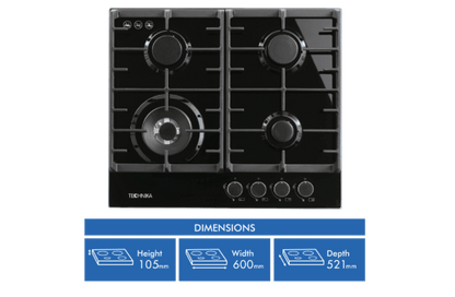 Technika 60cm Gas on Glass Black Cooktop TGC6GBK