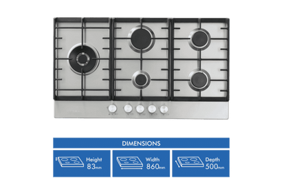Technika 90cm Stainless Steel Gas Cooktop TGC9GLX
