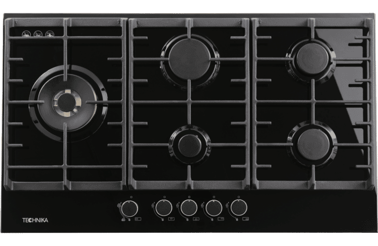 Technika 90cm Gas on Glass Black Cooktop TGC9GLBK