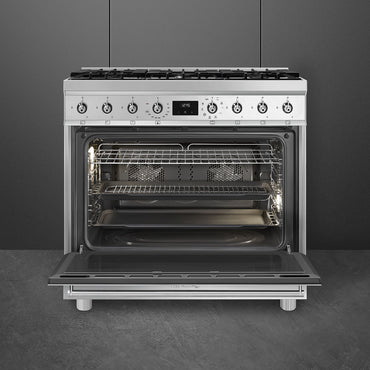Smeg 90cm Dual Fuel Freestanding Cooker Stainless Steel CS9GMXA2