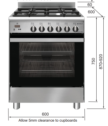 60cm stainless steel cooker with fan assisted gas oven EM664GG