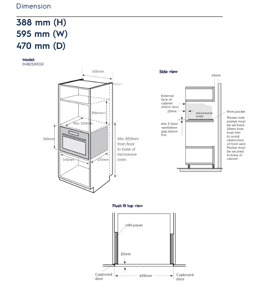 Electrolux 25L UltimateTaste 500 Built-in Combination Microwave Oven EMB2529DSE
