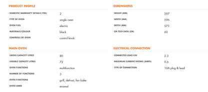 Chef 60cm Electric Oven Dark Stainless CVE612DB