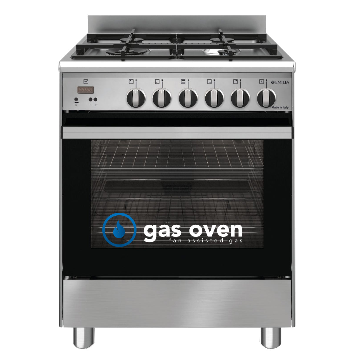 60cm stainless steel cooker with fan assisted gas oven EM664GG