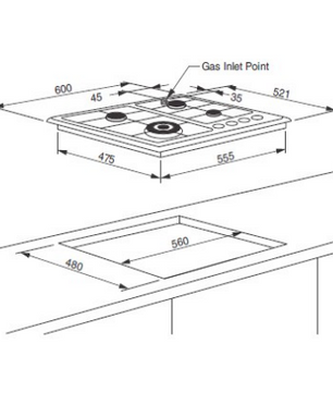 Technika 60cm Gas on Glass Black Cooktop TGC6GBK
