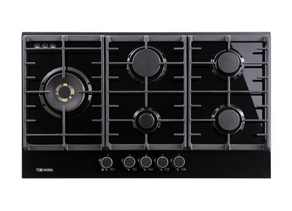 Technika 90cm Gas on Glass Black Cooktop TGC9GLBK