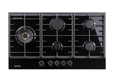 Technika 90cm Gas on Glass Black Cooktop TGC9GLBK